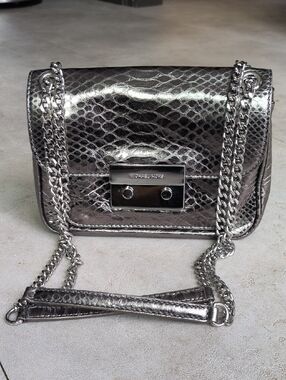 Michael Kors Metallic Silver Snake-Embossed Crossbody